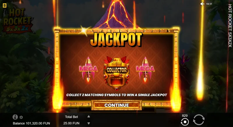 Hot Rocket 5x 3x 2x - lansering av Jackpot Spins med rakett-samler i midten