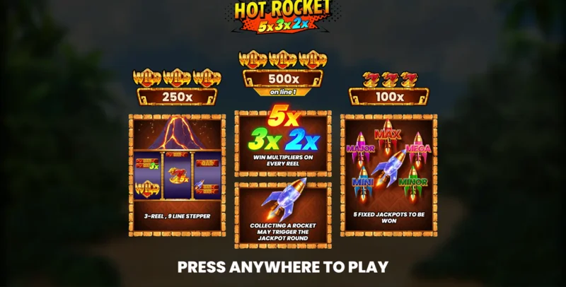 Hot Rocket 5x 3x 2x - hovedmeny med hjul og spinnknapp